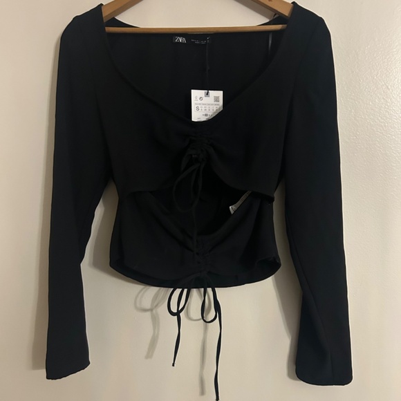 ZARA Ruched Front Cut-Out Top – Black, Size S (NWT) - Picture 7 of 9